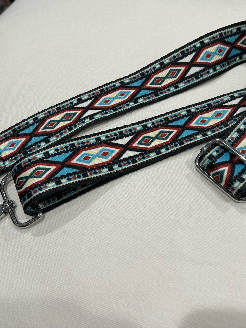 Geometric Pattern Adjustable Bag Strap in Teal & Red
